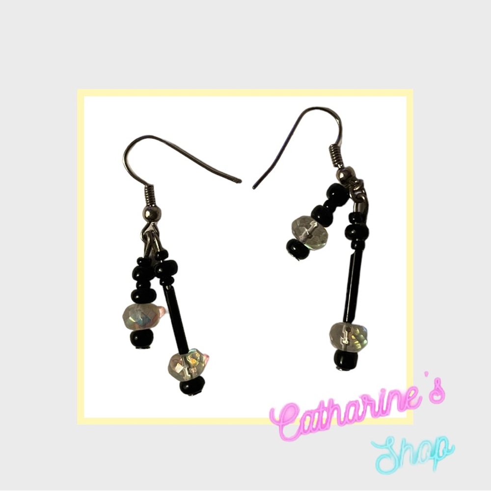 Dangle Black & Clear Bead Earrings